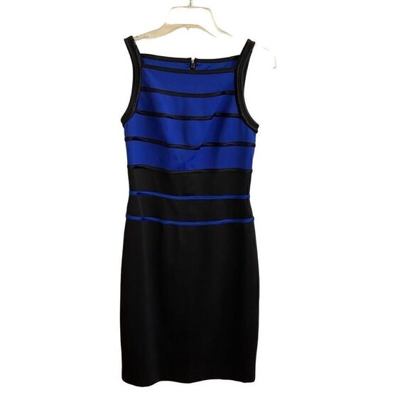 White House Black Market Colorblock Sheath Dress Stripes Cobalt Blue Black Sz 0 - Picture 5 of 5